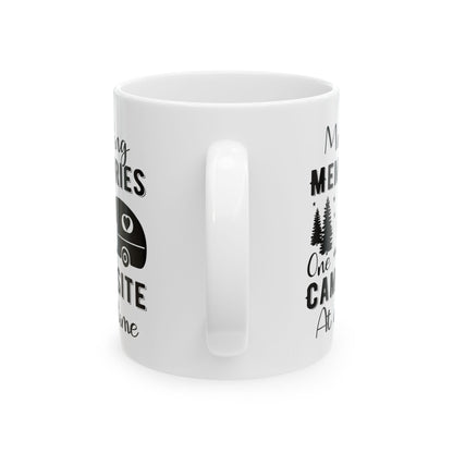 Minimalist Black Camping Art Ceramic Mug, (11oz, 15oz)