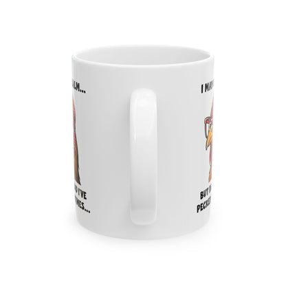 Funny Chicken Mug – I May Look Calm but I've Pecked You 3 Times