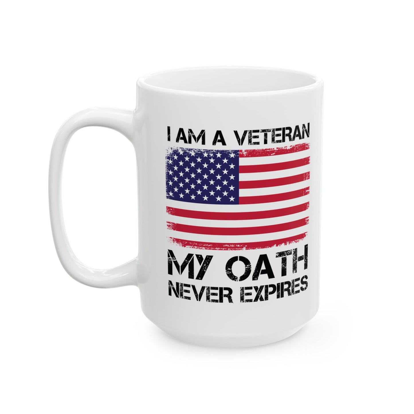 Patriotic American Flag Coffee Cup – White Ceramic Military Veteran Gift