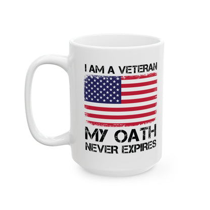 Patriotic American Flag Coffee Cup – White Ceramic Military Veteran Gift
