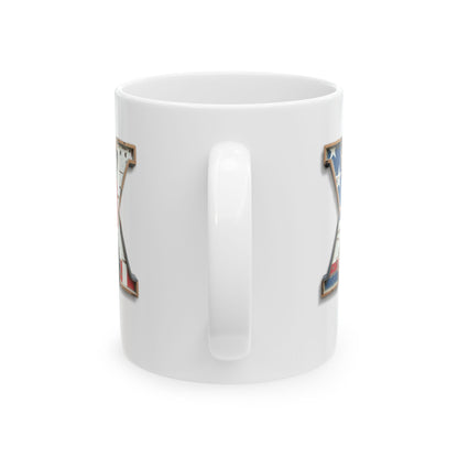 White USA Flag Letter X Mug – Personalized Patriotic Initial Coffee Cup Gift for Men, Veterans, and Proud Americans