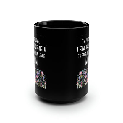 Mom Strength Tall Mug – Elegant Black Ceramic Gift for Mom