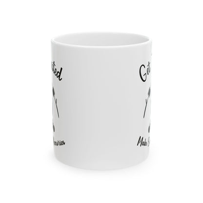 Minimalist Black and White Camping Design Ceramic Mug, (11oz, 15oz)