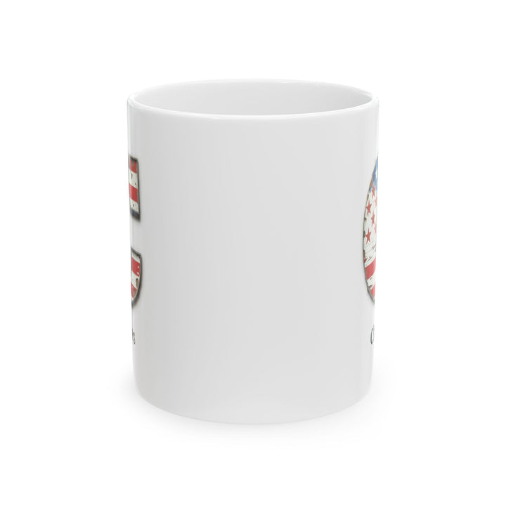 White Personalized USA Flag Initial Mug with Letter C and Charles Name Gift for Men, Veterans, Patriotic Coffee Lovers