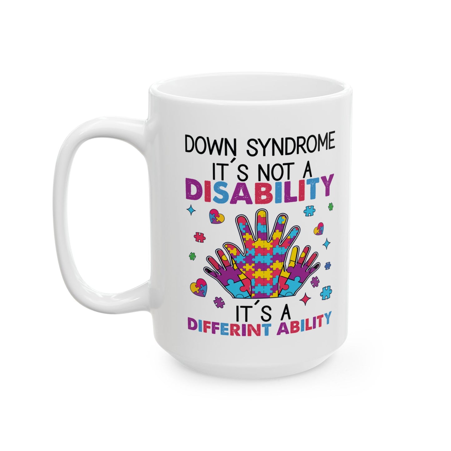 Down Syndrome Awareness Mug – Puzzle Hand Design – Support & Inclusion Gift Cup