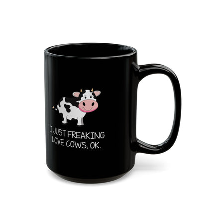 Funny Cow Mug – Black Ceramic Coffee Cup for Farm Life Fans, Cow Lovers, or Ranch Women