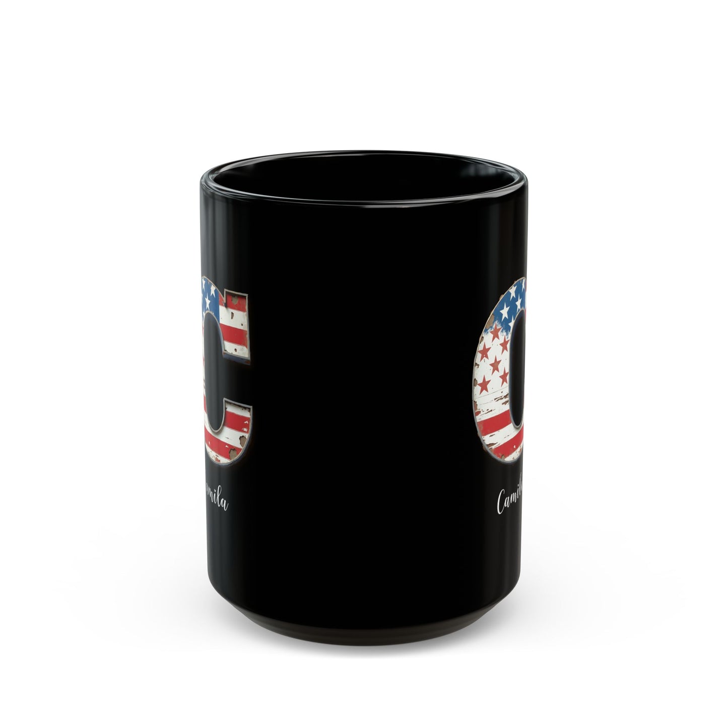 Mug - Patriotic American Flag Letter C with Kevin Name - Vintage Red, White, and Blue Design