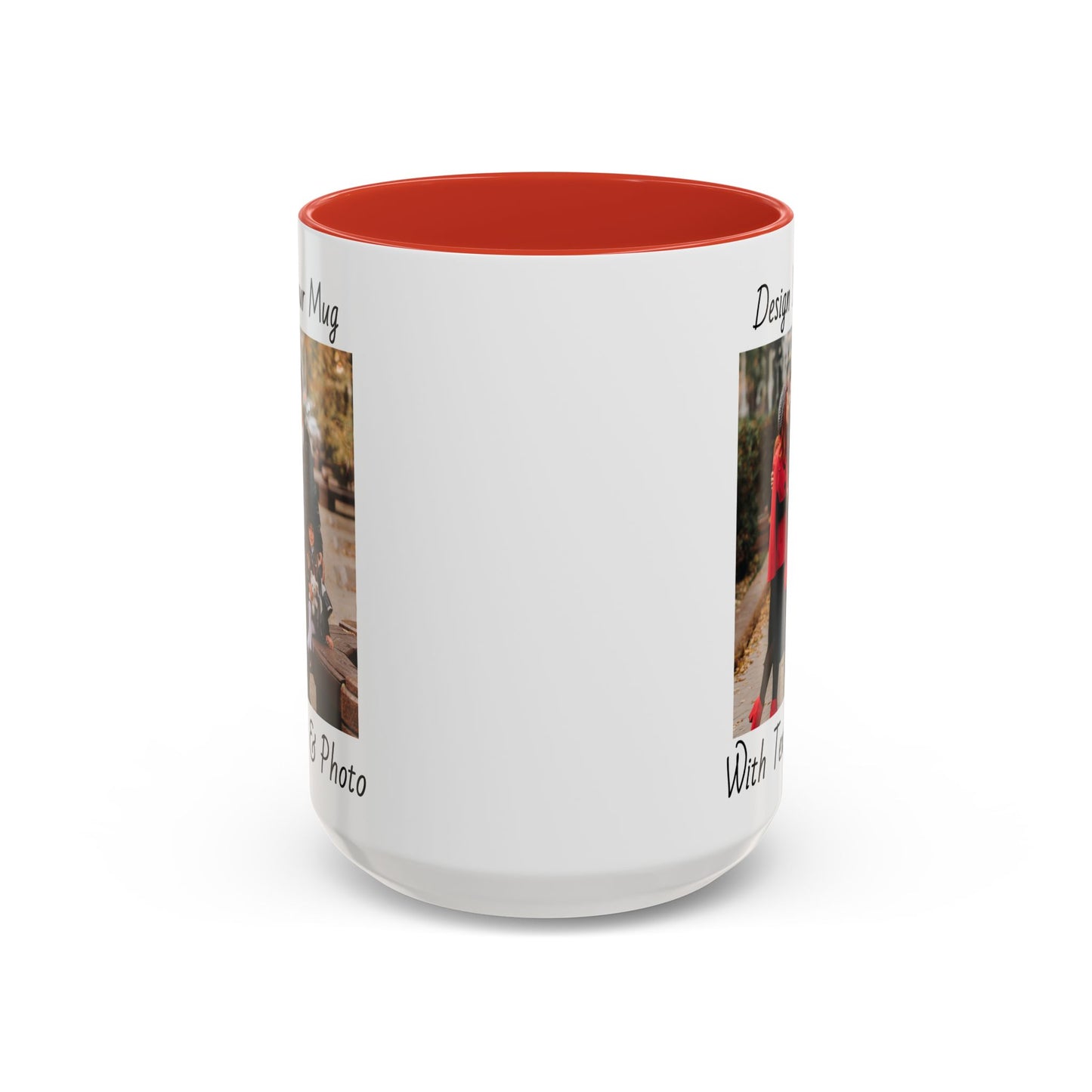 Family Fall Fashion - Mom, Dad, and Daughter in Stylish Outerwear Outdoors Mug