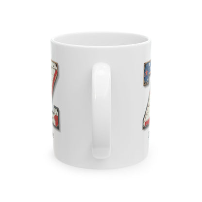 White Personalized USA Flag Initial Mug with Letter Z and Zane Name Gift for Men, Veterans, Patriotic Coffee Lovers