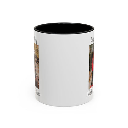 Family Fall Fashion - Mom, Dad, and Daughter in Stylish Outerwear Outdoors Mug