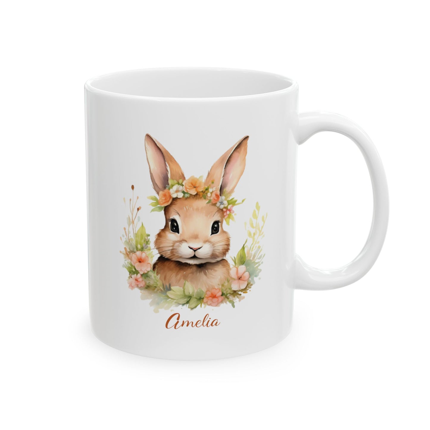 Floral Bunny Mug with Name – Personalized Gift for Her