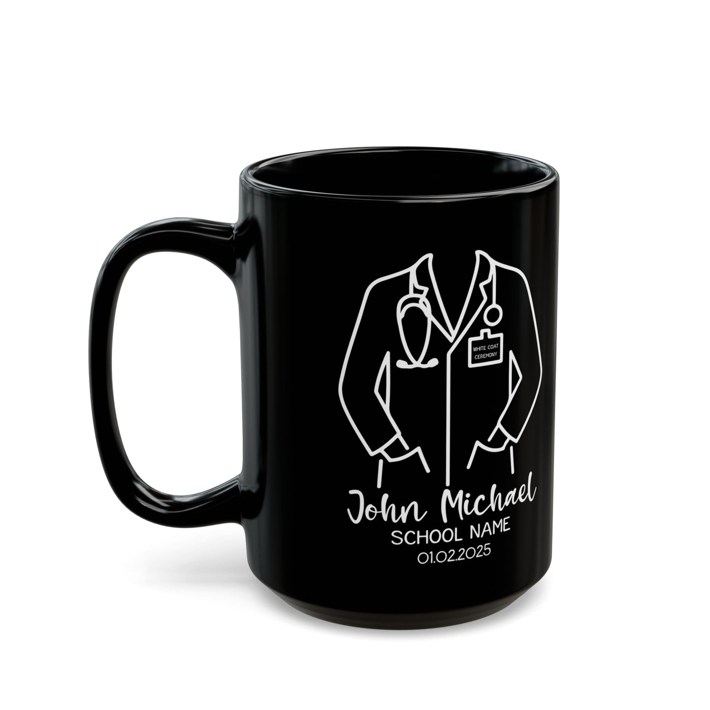 Black White Coat Ceremony Mug – Personalized Gift for Medical Student, Doctor, or PA