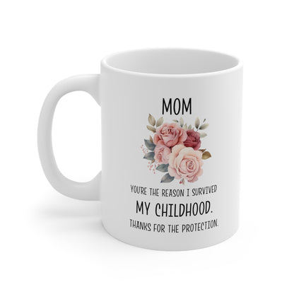 Mom Mug - Thanks for Helping Me Survive Childhood Funny Floral Coffee Cup