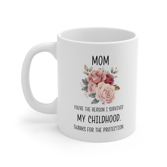 Mom Mug - Thanks for Helping Me Survive Childhood Funny Floral Coffee Cup
