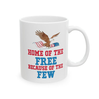 Home of the Free – Because of the Few White Ceramic Patriotic Mug Military Eagle Coffee Cup