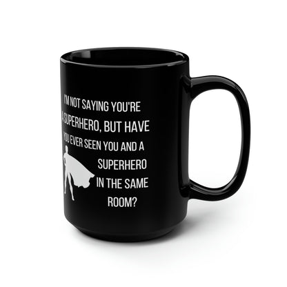 Funny Superhero Black Mug – Secret Identity Coffee Cup for Hero Fans