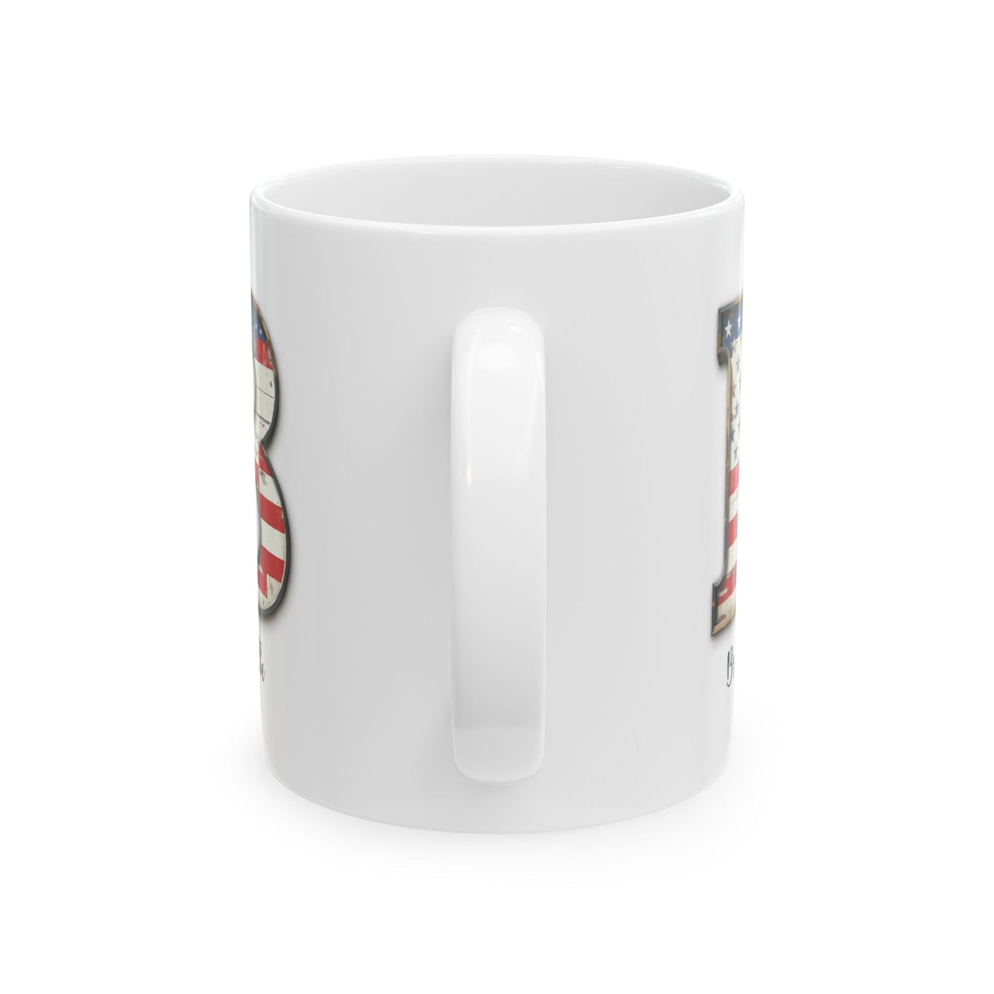 Mug - Patriotic American Flag Letter B with Kevin Name - Vintage Red, White, and Blue Design
