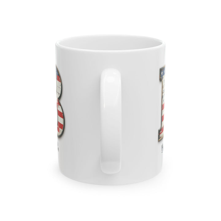 Mug - Patriotic American Flag Letter B with Kevin Name - Vintage Red, White, and Blue Design