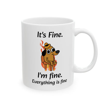 It's Fine Dog Mug – White Ceramic with Comic Illustration