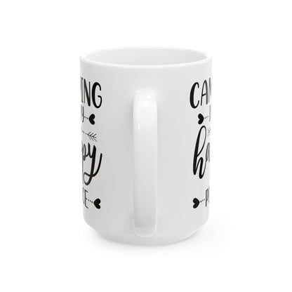 Minimalist Happy Typography Design Ceramic Mug, (11oz, 15oz)