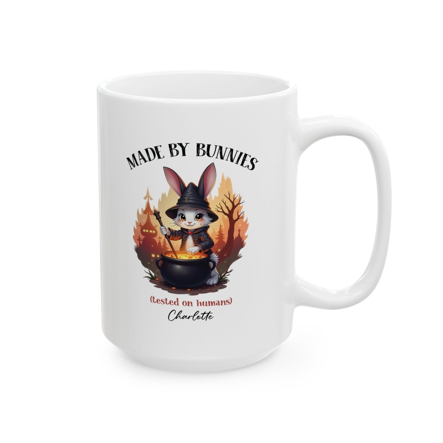 Made By Bunnies Mug – Cute Witch Bunny Gift (Custom Name)