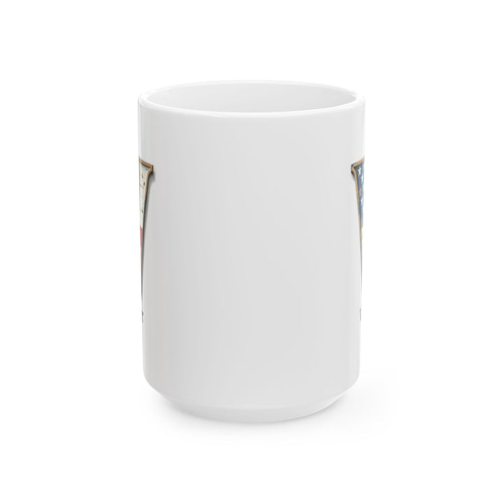 White American Flag Mug with Letter V and Name Victor Personalized Patriotic Coffee Cup Gift for Men Veterans or USA Flag Lovers