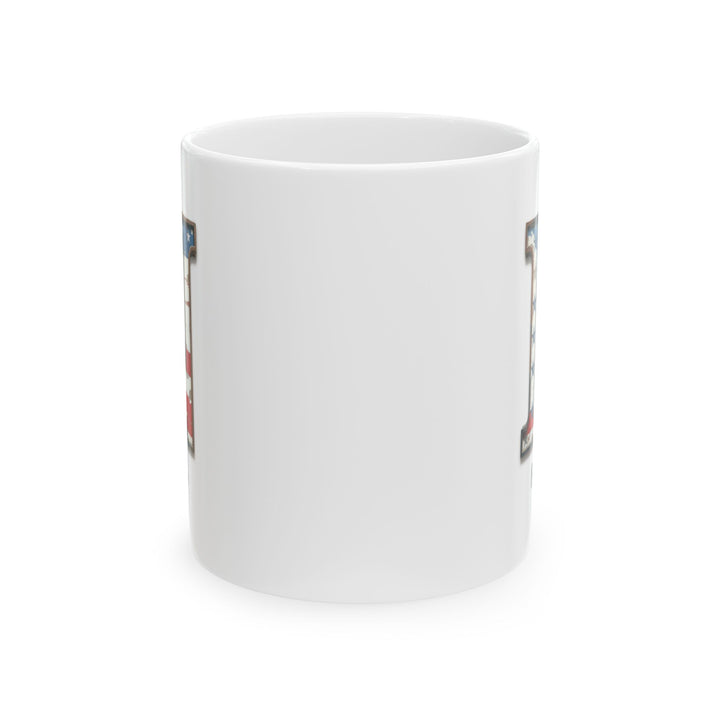 Mug - Patriotic American Flag Letter N with Kevin Name - Vintage Red, White, and Blue Design