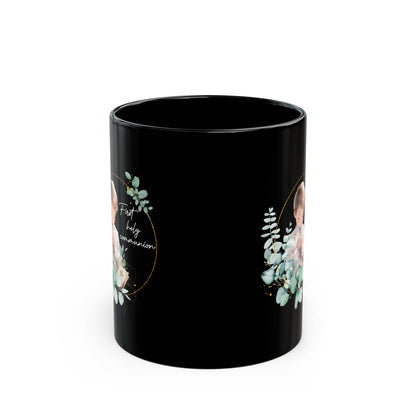 First Communion Mug for Boy – Black Mug with Eucalyptus Prayer Art
