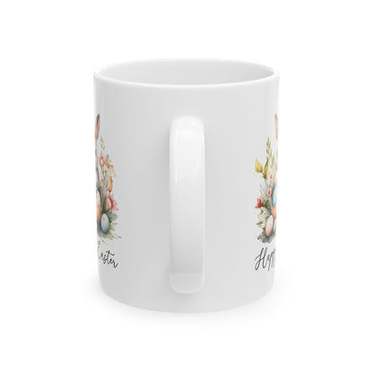 Happy Easter Bunny Mug – Watercolor Rabbit with Eggs and Flowers