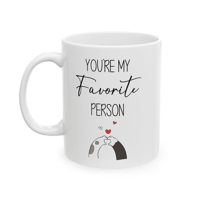 You're My Favorite Person Mug – Hugging Hands with Hearts – Cute Romantic Gift for Boyfriend, Girlfriend, or Bestie