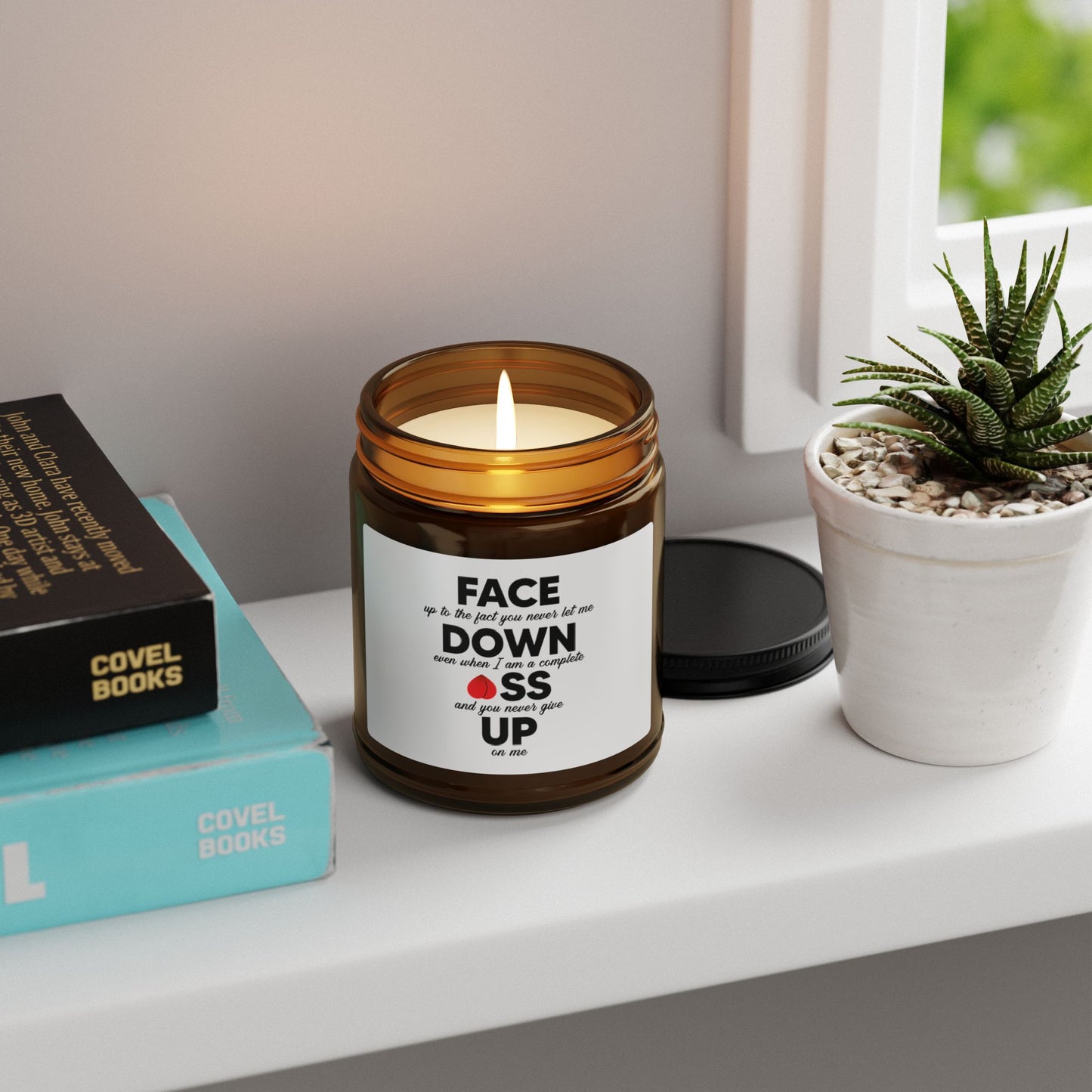 Face up the down ss up Scented Soy Candle (Multi-Size, Amber Jar)