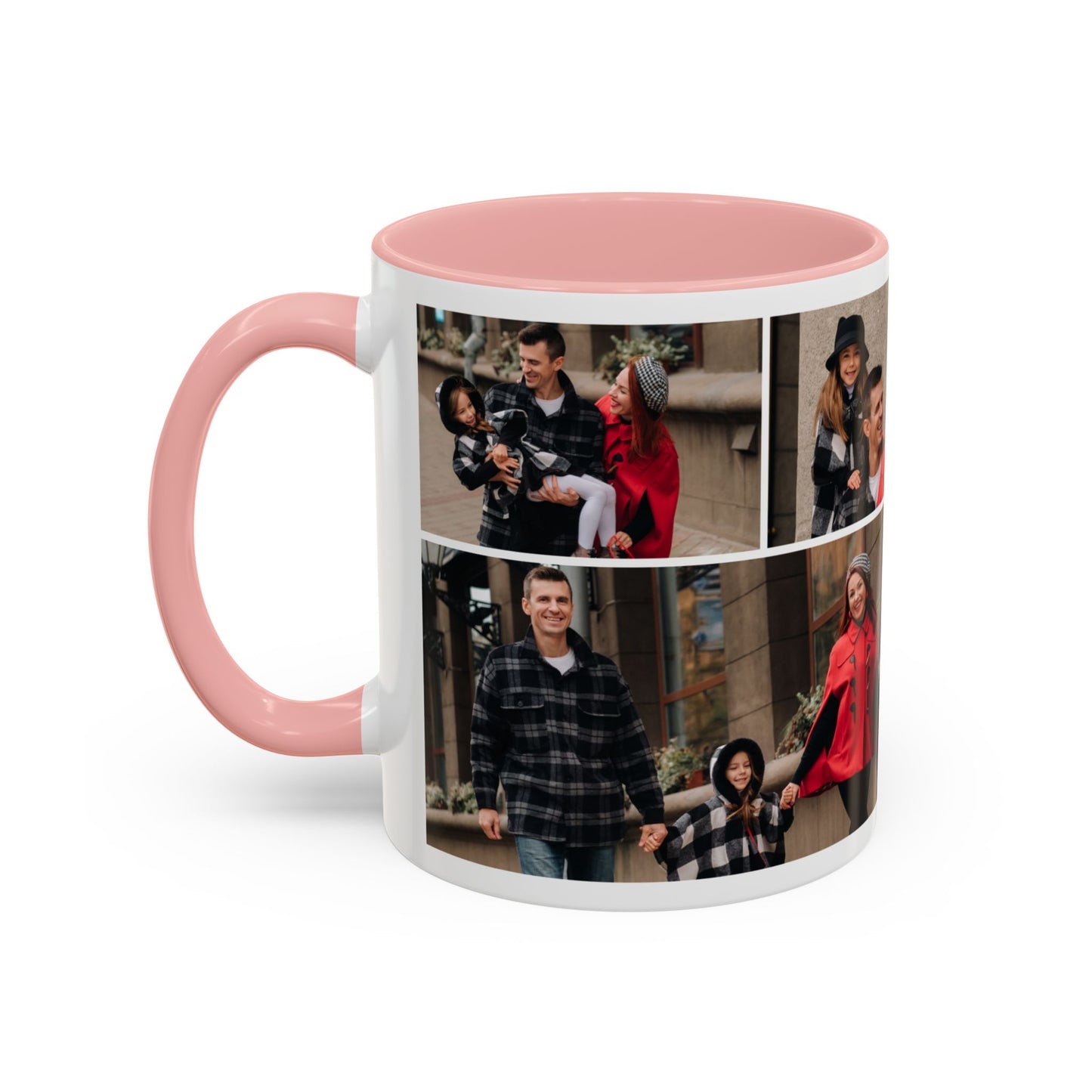Happy Family Moments - Stylish Fall Family Photoshoot with Dad, Mom, and Daughter in Matching Outerwear Mug