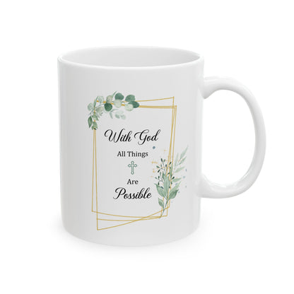 With God All Things Are Possible – White Floral Faith Mug