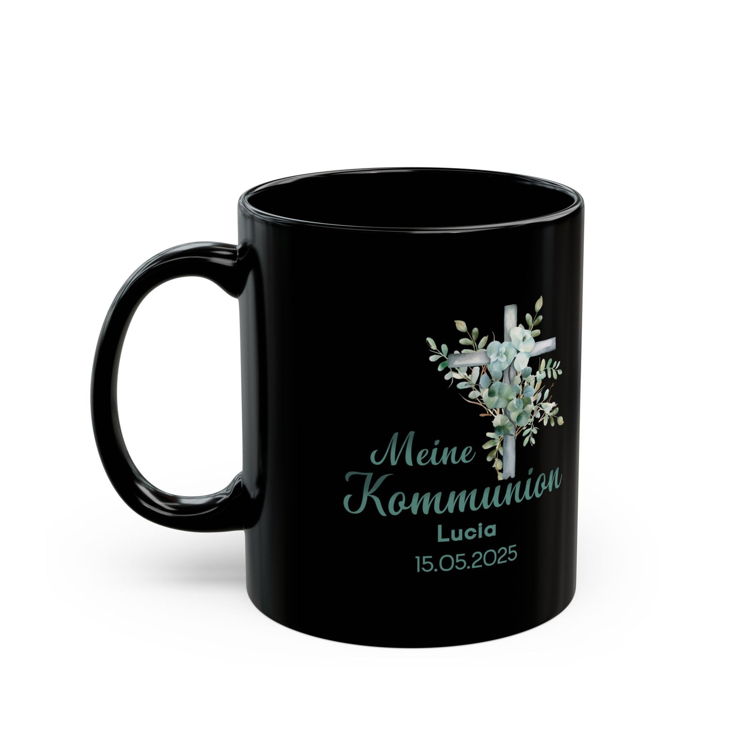 Meine Kommunion Tasse Schwarz – Geschenk für Lucia 15.05.2025
