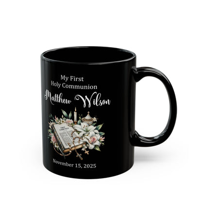 Black First Communion Mug – Matthew Wilson – Personalized Keepsake 2025