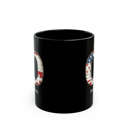 Black American Flag Mug with Letter O and Name Owen Personalized Patriotic Coffee Cup Gift for Men Veterans or Proud USA Supporters