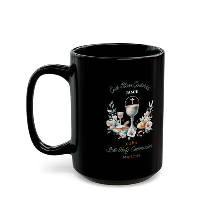 Black First Communion Mug for Godchild Jamie – Personalized Gift