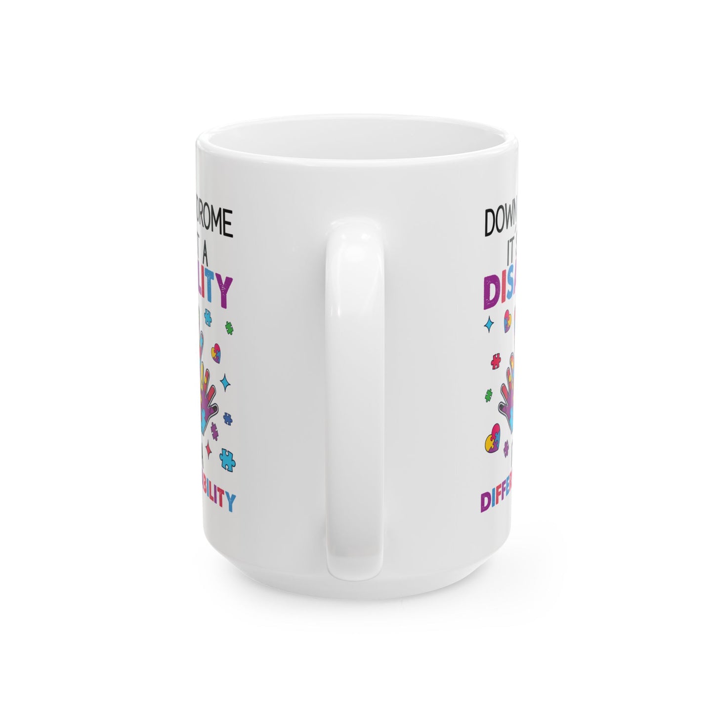 Down Syndrome Awareness Mug – Puzzle Hand Design – Support & Inclusion Gift Cup