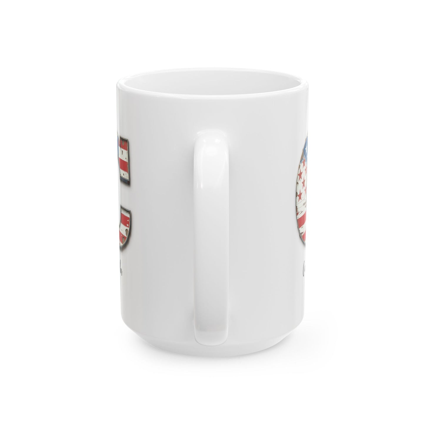 Mug - Patriotic American Flag Letter C with Kevin Name - Vintage Red, White, and Blue Design