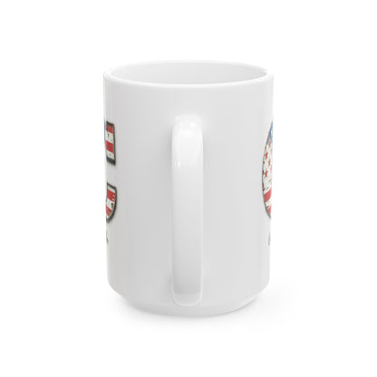 Mug - Patriotic American Flag Letter C with Kevin Name - Vintage Red, White, and Blue Design