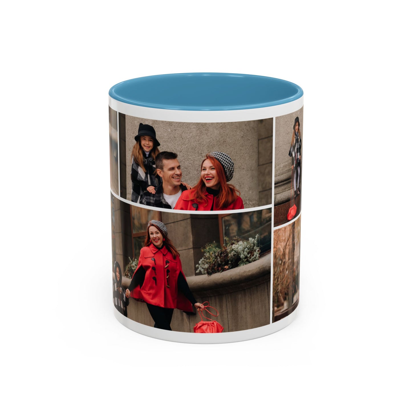 Happy Family Moments - Stylish Fall Family Photoshoot with Dad, Mom, and Daughter in Matching Outerwear Mug