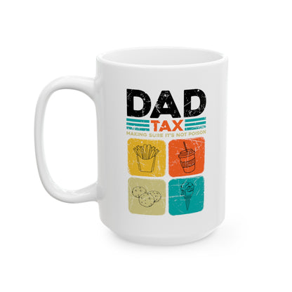 Dad Tax Mug – Humorous White Mug with Colorful Food Graphics
