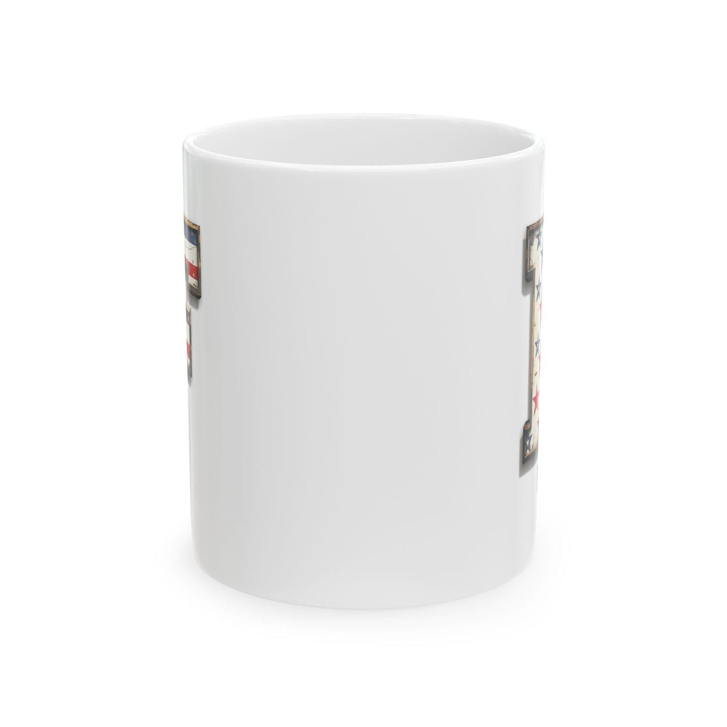 Mug - Patriotic American Flag Letter F with Kevin Name - Vintage Red, White, and Blue Design