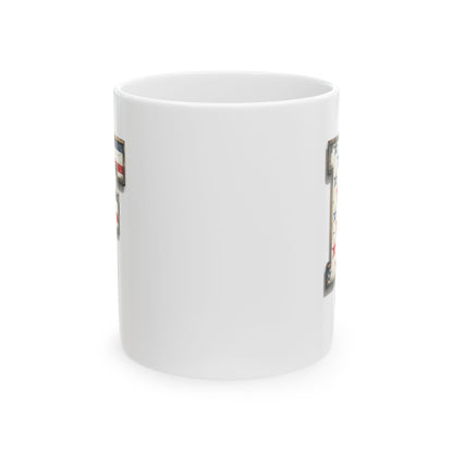 Mug - Patriotic American Flag Letter F with Kevin Name - Vintage Red, White, and Blue Design