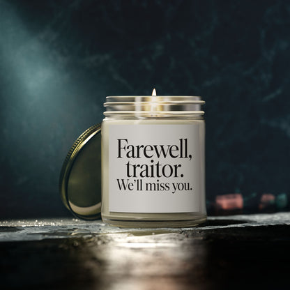 Firewell Traitor We'll Miss You Scented Candles, Coconut Apricot Wax (4oz, 9oz)