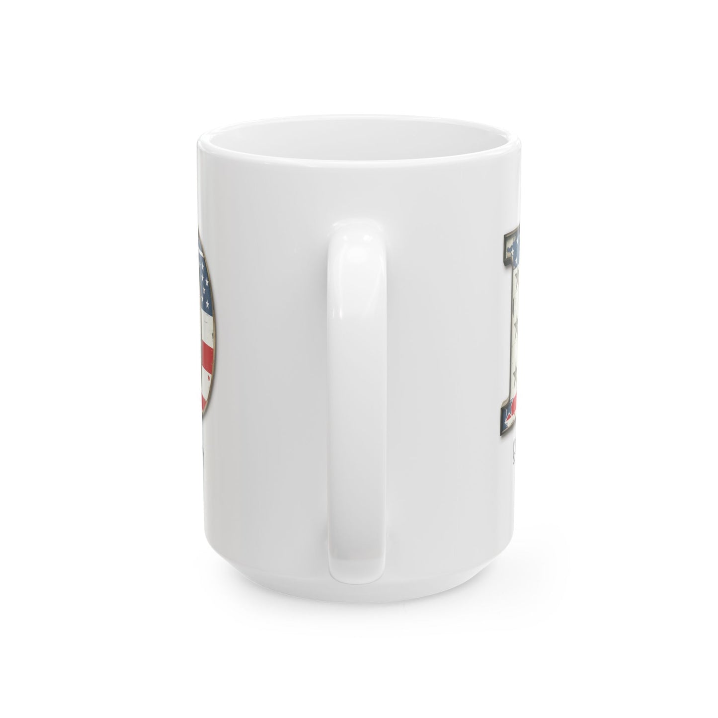 Mug - Patriotic American Flag Letter D with Kevin Name - Vintage Red, White, and Blue Design