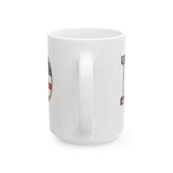 Mug - Patriotic American Flag Letter D with Kevin Name - Vintage Red, White, and Blue Design