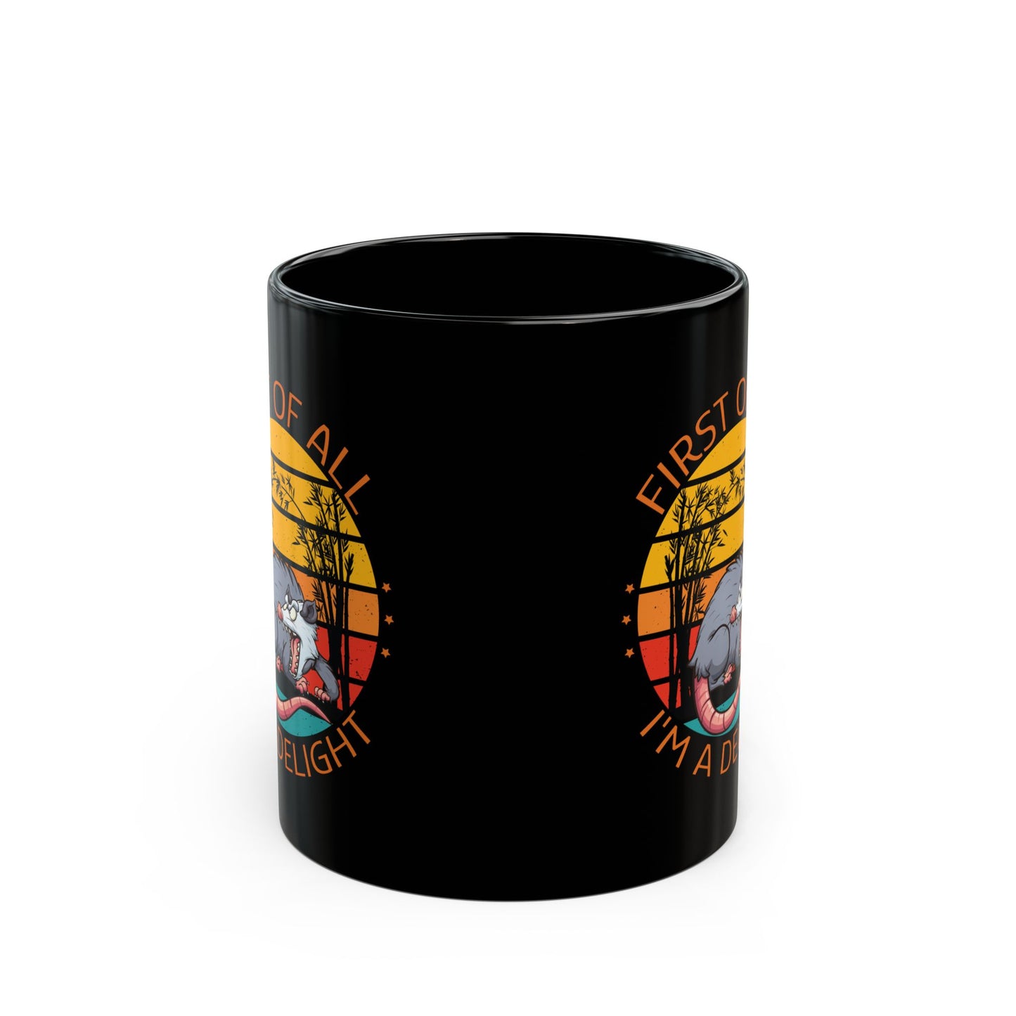 Funny Possum Mug – First of All I'm a Delight Cartoon Retro Black Coffee Cup for Animal Lovers