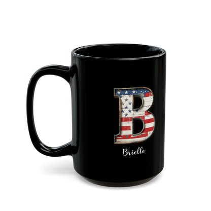 Mug - Patriotic American Flag Letter B with Kevin Name - Vintage Red, White, and Blue Design