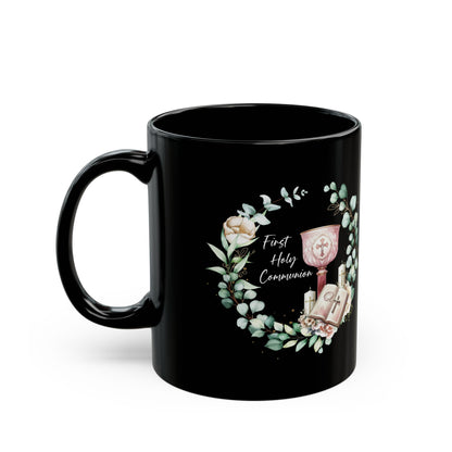 Black First Holy Communion Mug – Elegant Chalice & Bible Gift